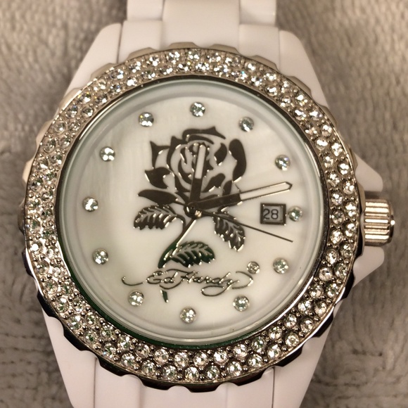 Ed Hardy Accessories - White glitter Rose Ed Hardy Watch NWOT (102)